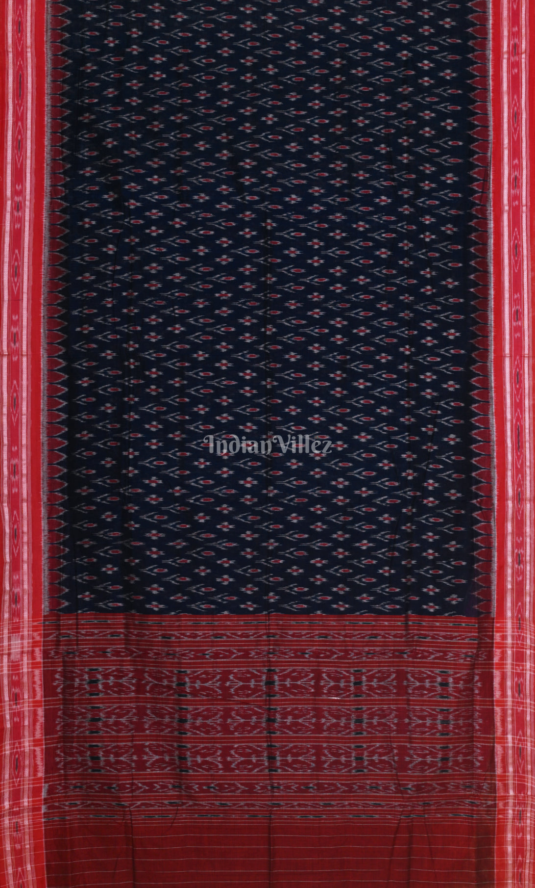 Navy Blue Maroon Mayur Chandrika Odisha Ikat Maniabandha Cotton Saree