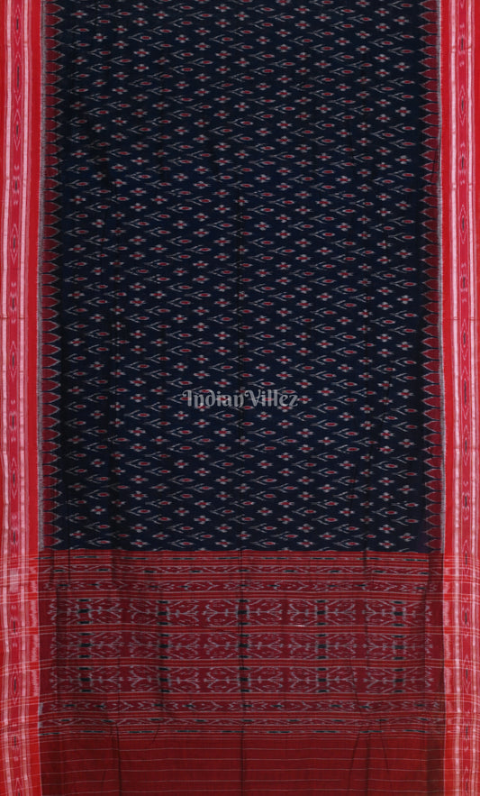 Navy Blue Maroon Mayur Chandrika Odisha Ikat Maniabandha Cotton Saree