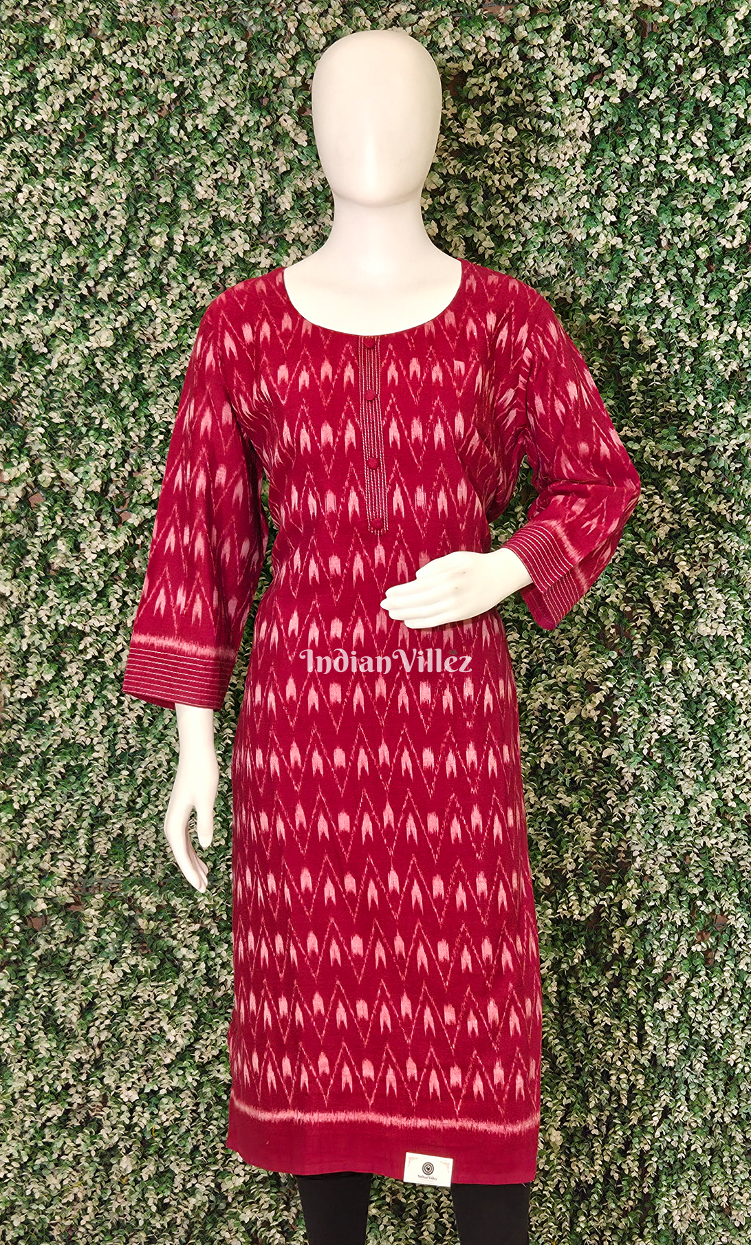 Red Zigzag Odisha Ikat Designer Cotton Kurti for Women 
