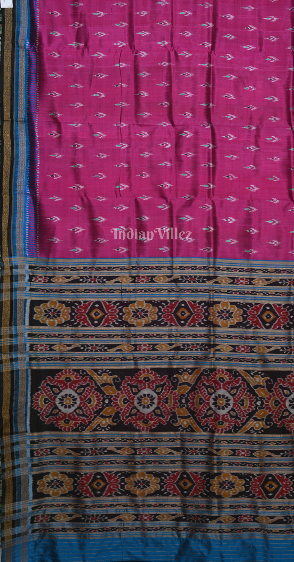 Magenta Pink Blue Mayur Chandrika Khandua Silk Saree 
