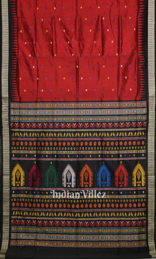 Red Black Dolabedi Bomkai Sambalpuri Ikat Silk Saree