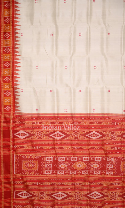 White Red  Buti Design Odisha Ikat Khandua Silk Saree with Pasapalli Border