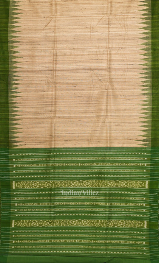 Beige Gopalpur Tussar Silk Saree with Green Border & Anchal 