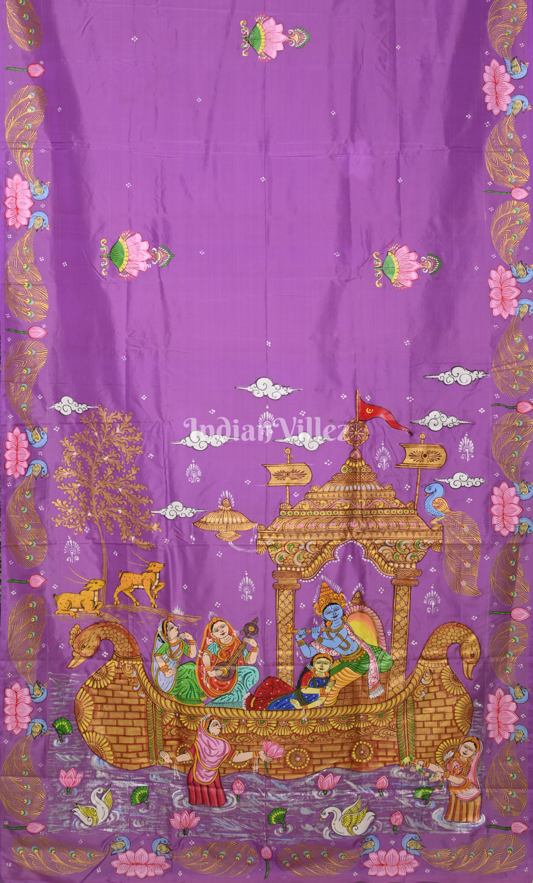 Lavender Nabakeli Boita Hand-Painted Pattachitra Saree
