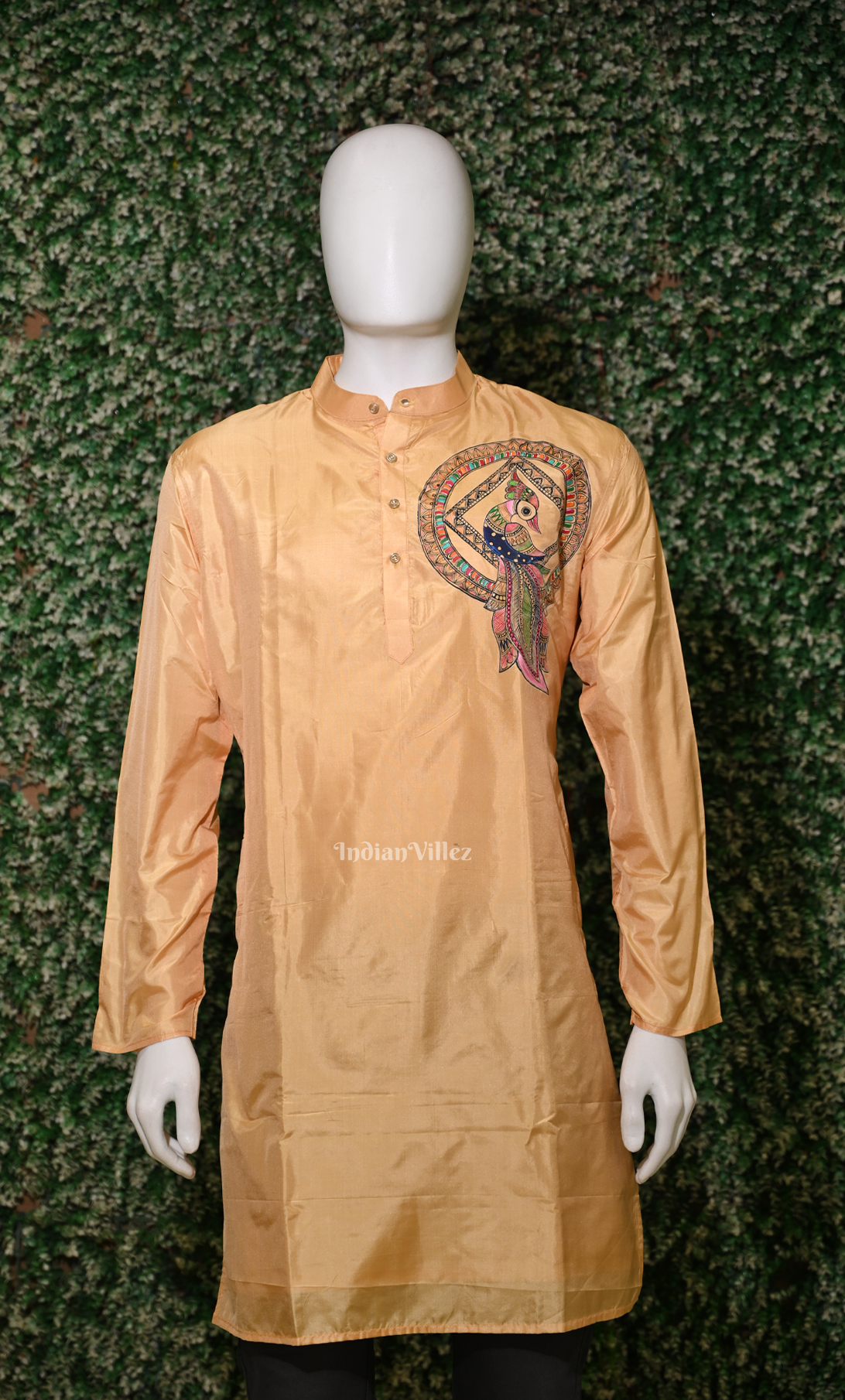 Golden Bird Theme Hand-Painted Pattachitra Kurta 