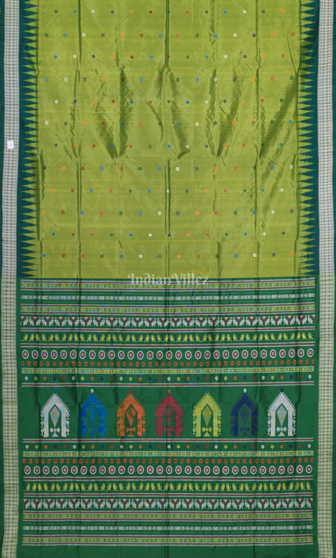 Mehendi Green Dolabedi Odisha Ikat Bomkai Sambalpuri Silk Saree