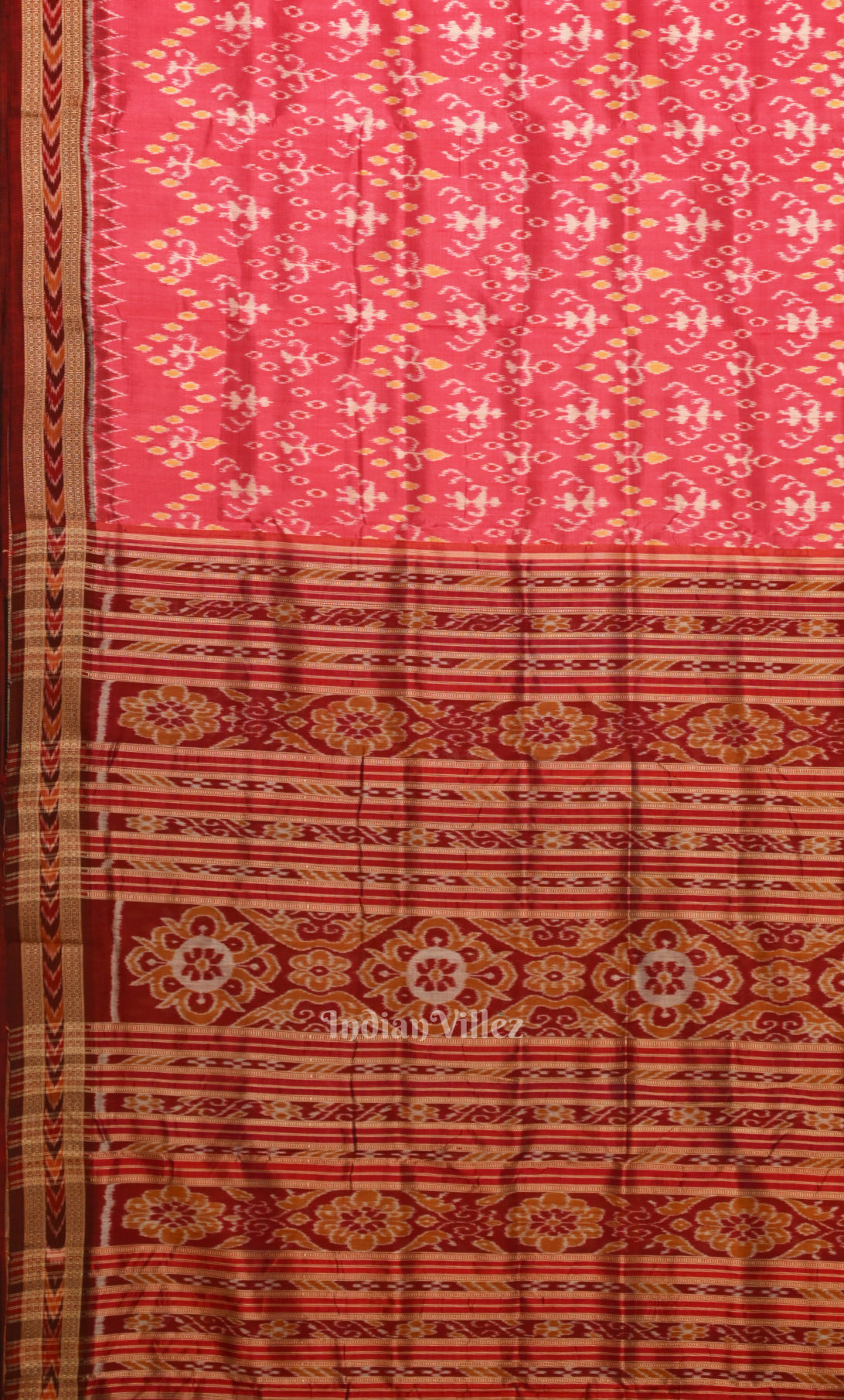 Pink Maroon Tribal Theme Odisha Ikat Khandua Silk Saree