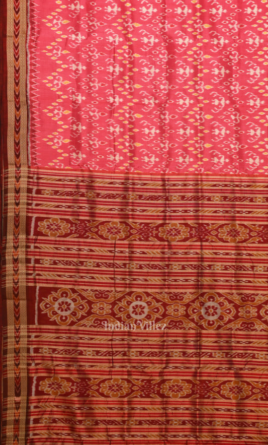 Pink Maroon Tribal Theme Odisha Ikat Khandua Silk Saree
