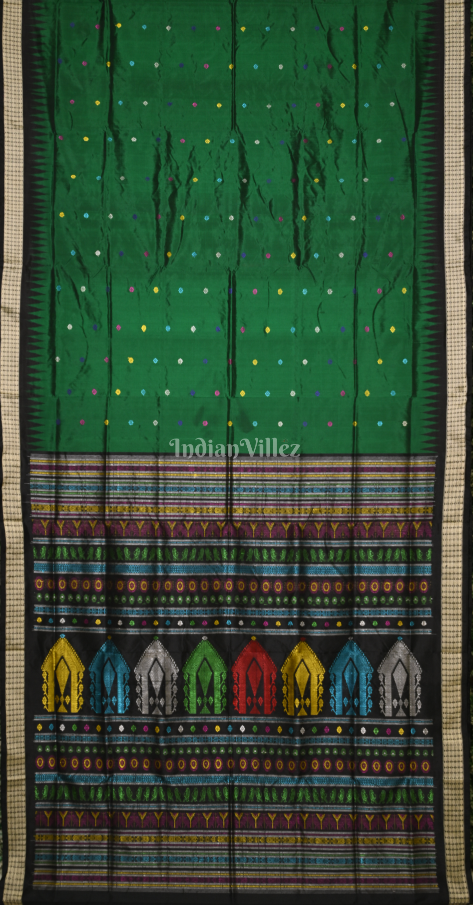 Green Black Dolabedi Odisha Ikat Bomkai Sambalpuri Ikat Silk Saree 