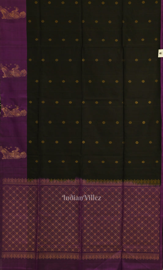Black Purple Pure Kanjivaram Soft Silk Saree 