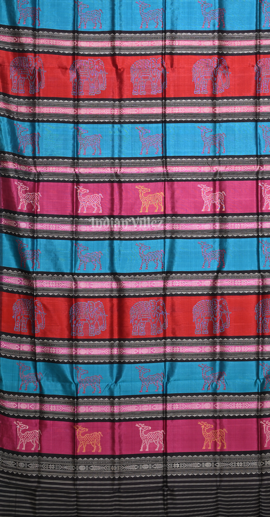 Rani Pink Blue Fish Motif Double Pallu Berhampuri Silk Saree 