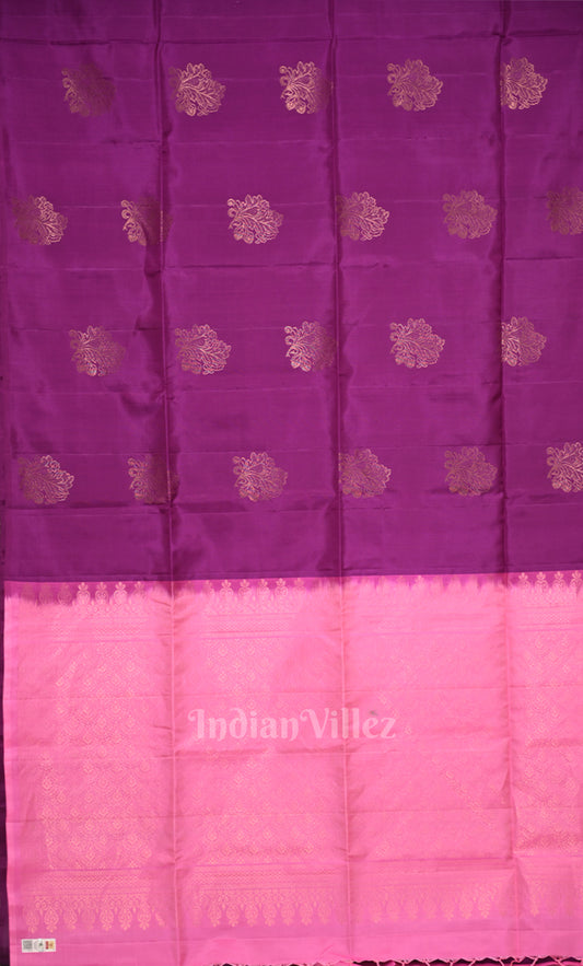 Purple Wine Pink Pure Kanjivaram Soft Silk Saree 