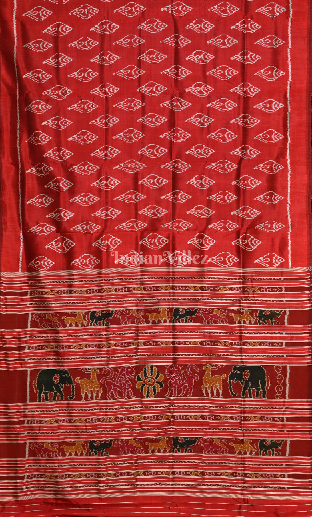 Red Sankha Motif Odisha Ikat Contemporary Designer Silk Saree