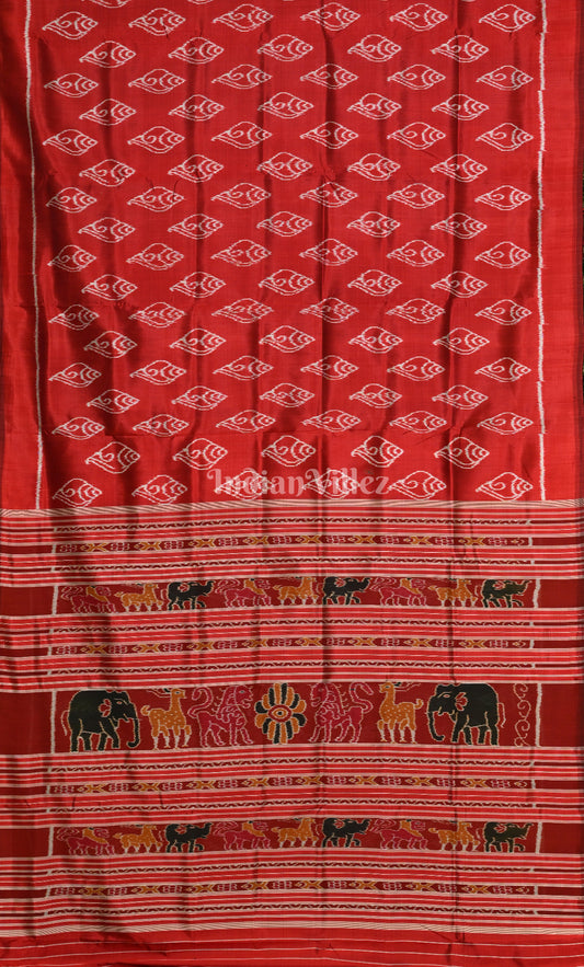 Red Sankha Motif Odisha Ikat Contemporary Designer Silk Saree