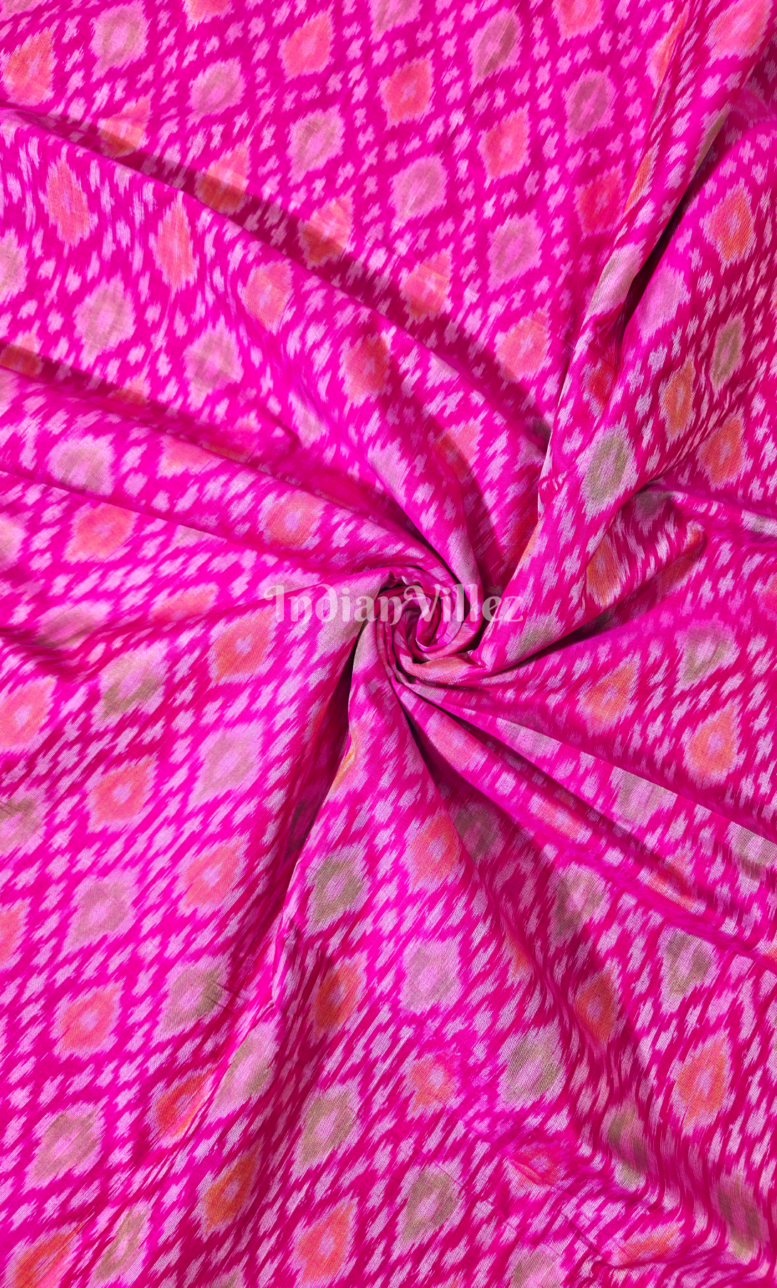 Rani Pink Handwoven Pochampally Ikat Silk & Cotton (Sico) Fabric