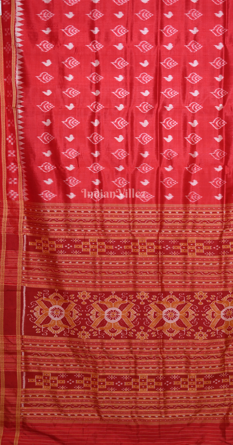 Maroon Sankha Motif  Pasapali Border Odisha Ikat Khandua Silk Saree 