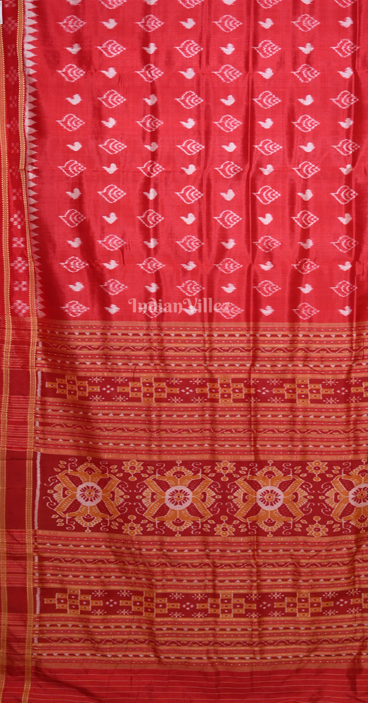 Maroon Sankha Motif  Pasapali Border Odisha Ikat Khandua Silk Saree 