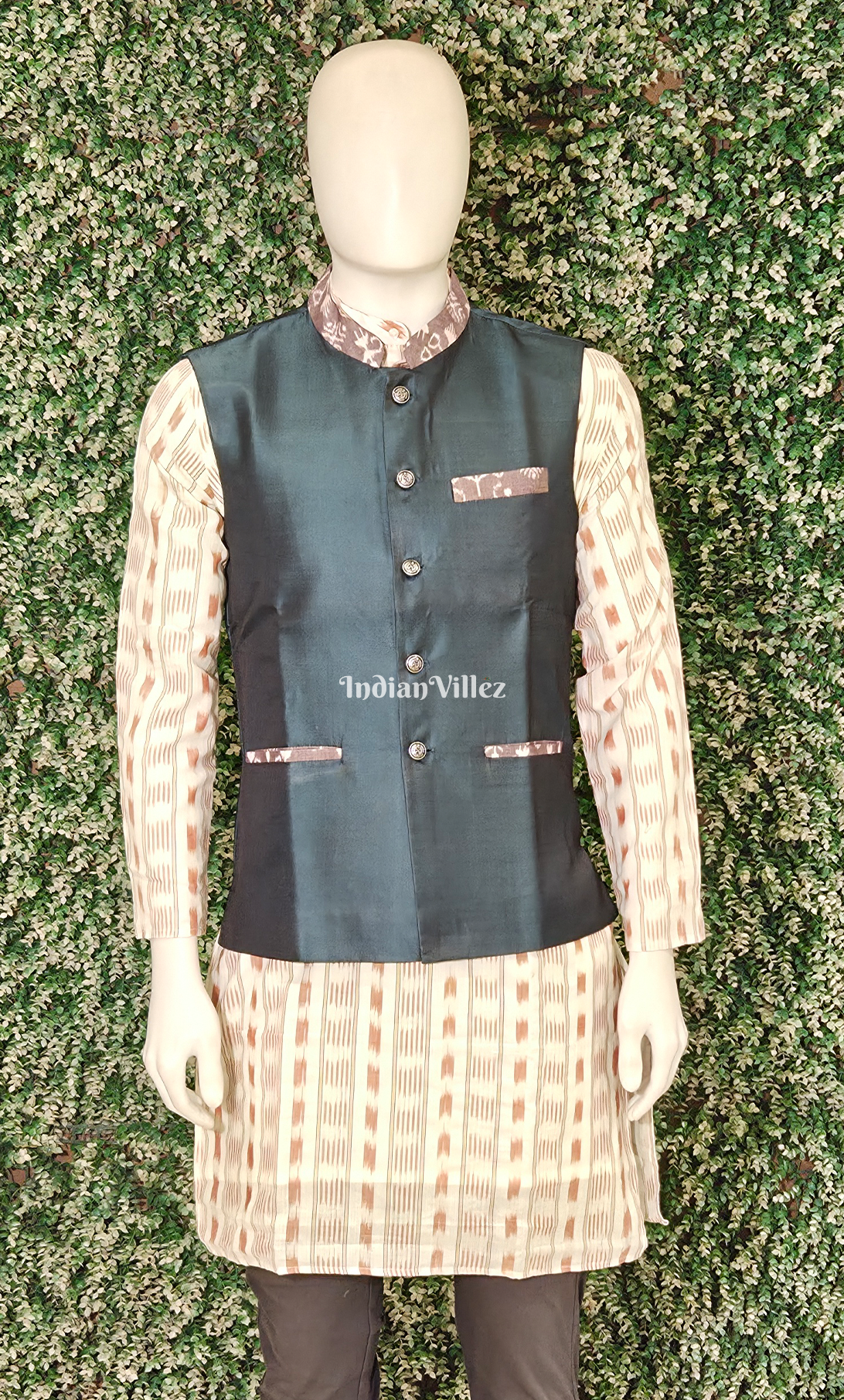 Cyan Blue Odisha Ikat Half Bandi Jacket for Men