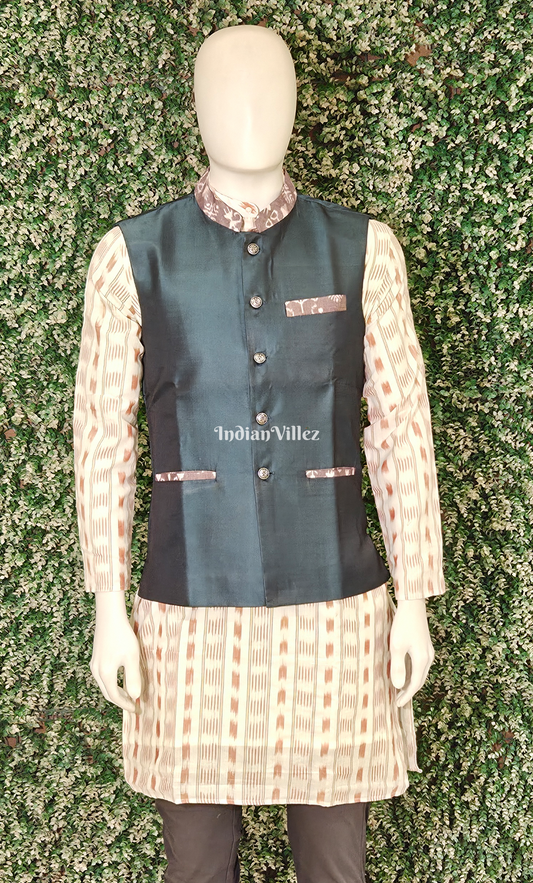 Cyan Blue Odisha Ikat Half Bandi Jacket for Men