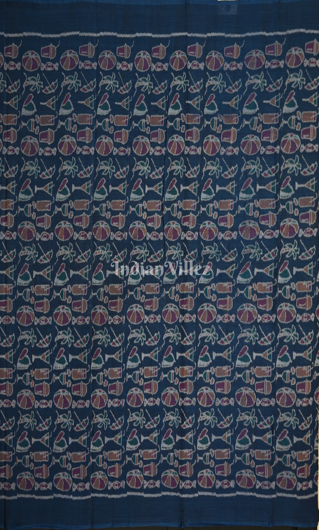 Navy Blue Red Odisha Ikat Sambalpuri Dress Set & Dupatta 