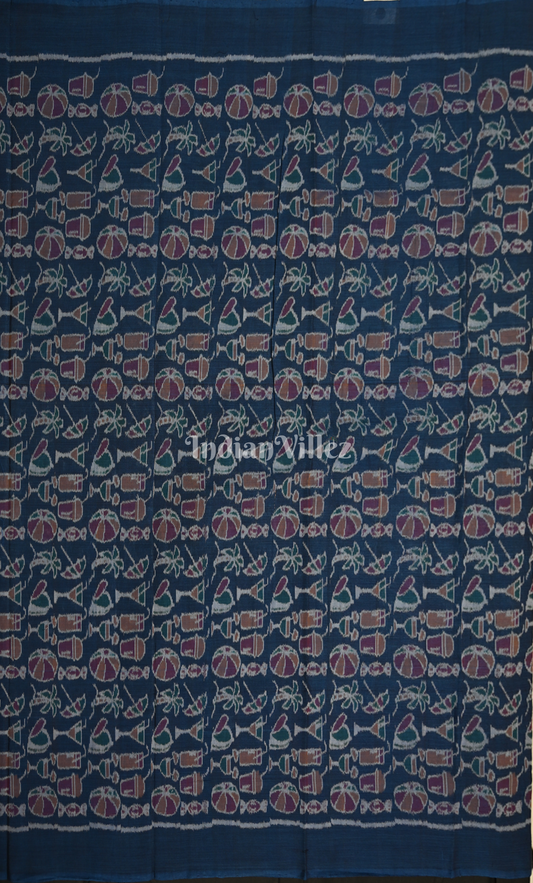 Navy Blue Red Odisha Ikat Sambalpuri Dress Set & Dupatta 