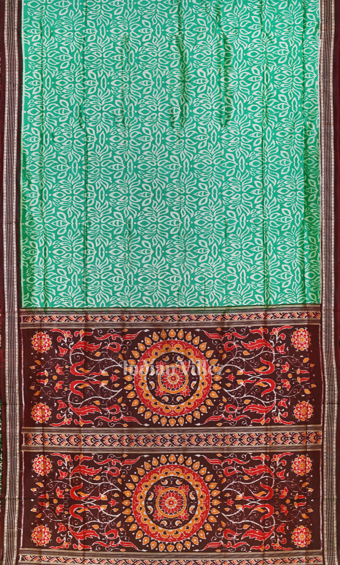 Sea Green Flower Motif Odisha Ikat Sambalpuri Silk Saree 