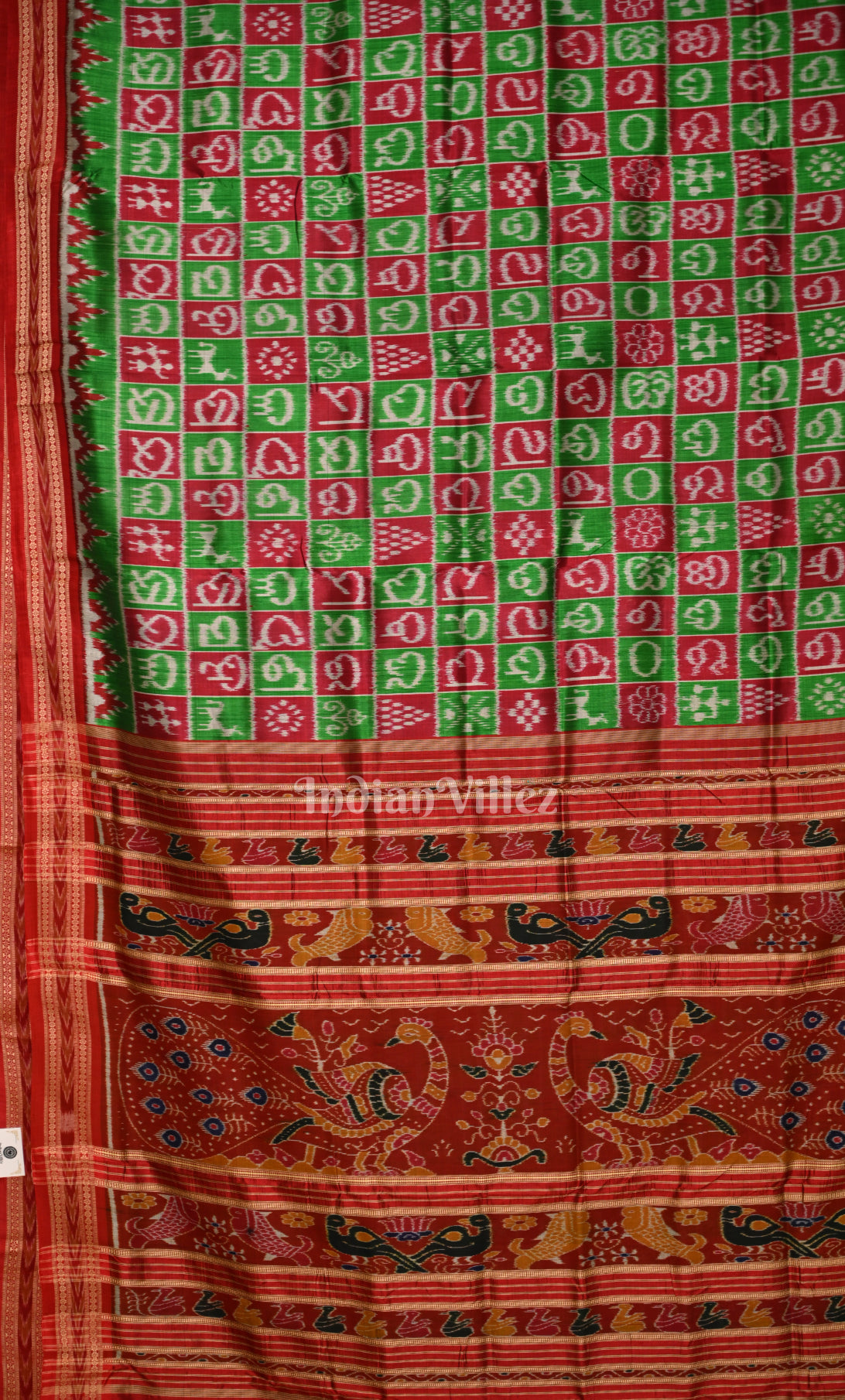 Green Red Odia Barnamala Odisha  Ikat Khandua Silk saree