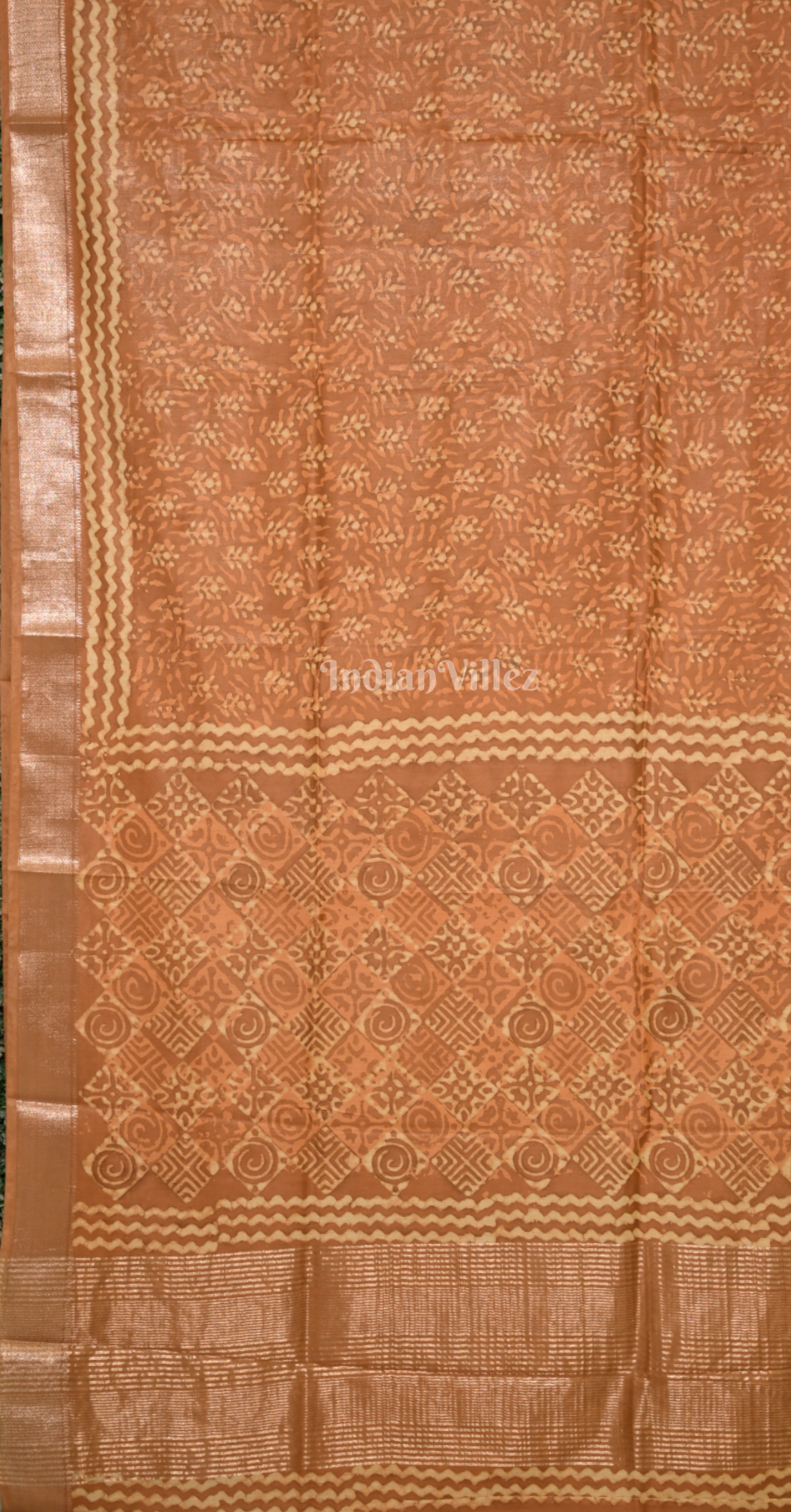 Mustard Yellow Block Printed Dabu Cotton Saree