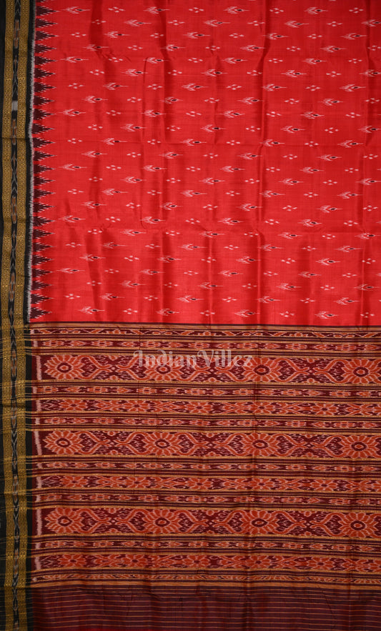 Red Black Mayur Chandrika Odisha Ikat Khandua Silk Saree 