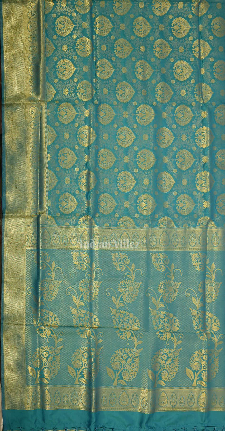 Teal Blue Floral Design Kanjivaram Silk Saree with Brocade Work