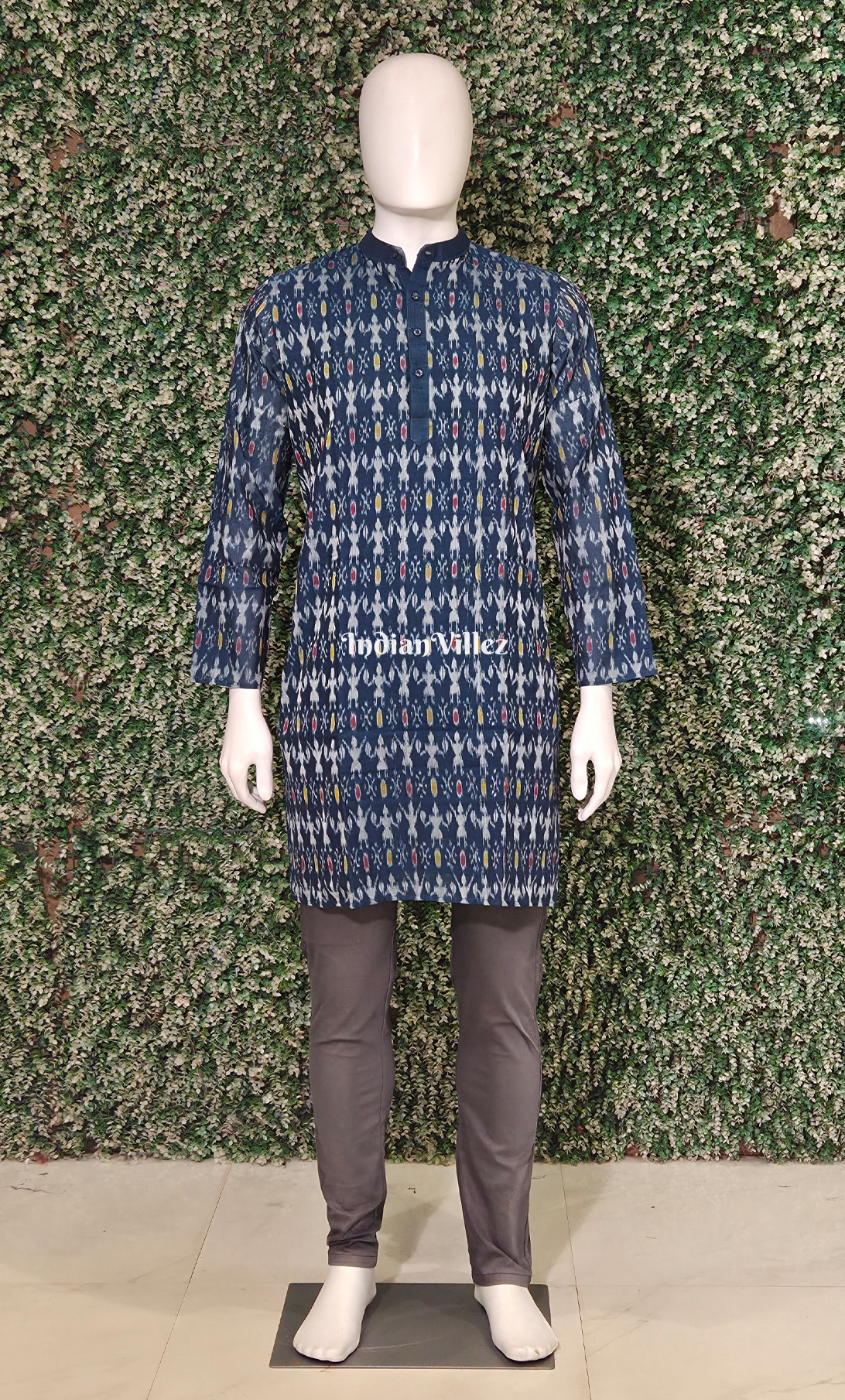 Blue Tribal Theme Odisha Ikat Cotton Kurta for Men 