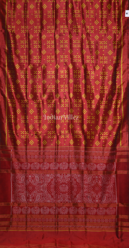 Maroon Yellow Mini Pasapali Odisha Ikat Contemporary Designer Silk Saree