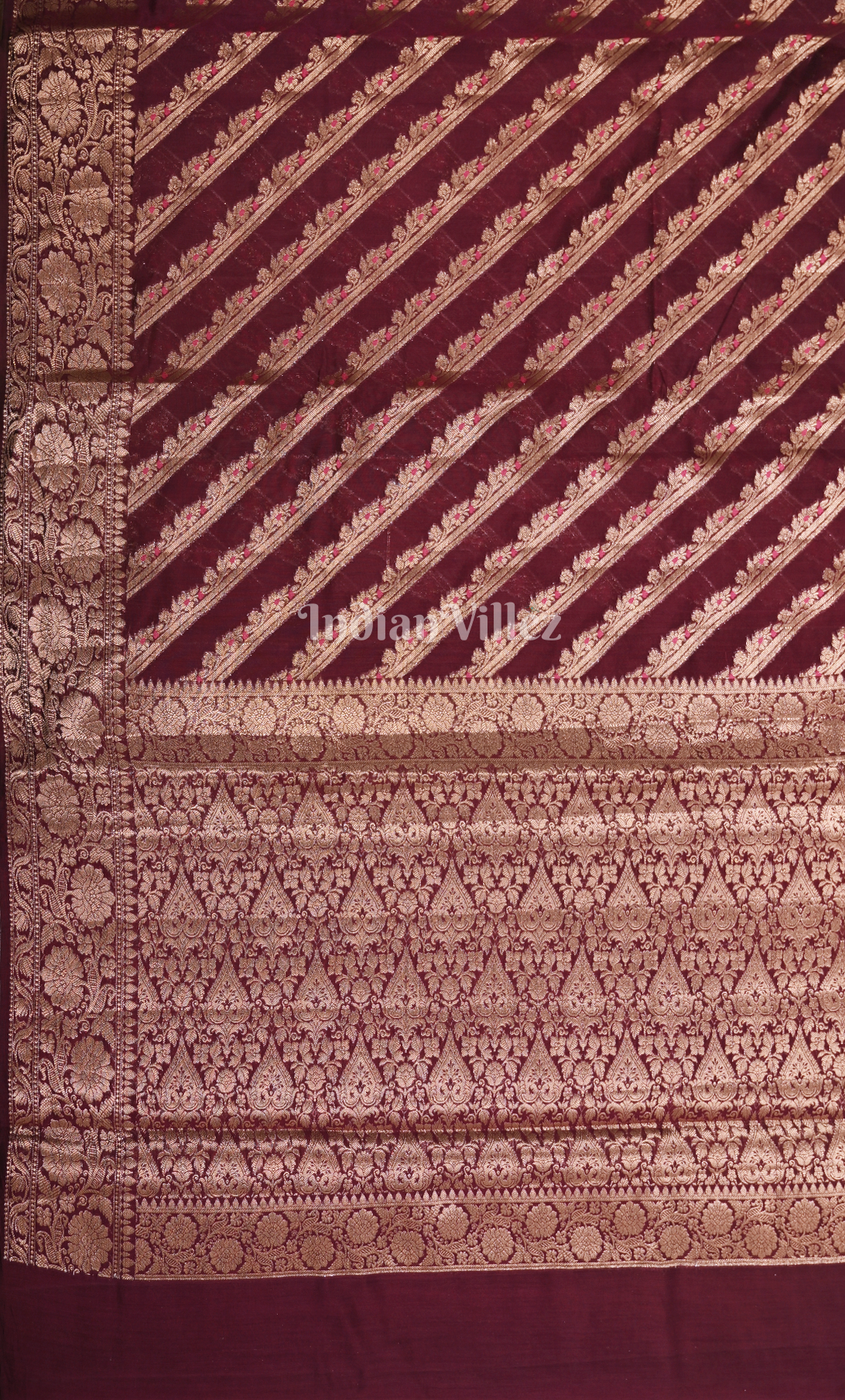 Deep Maroon Dupion Banarasi Silk Saree with Meenakari Weaving 