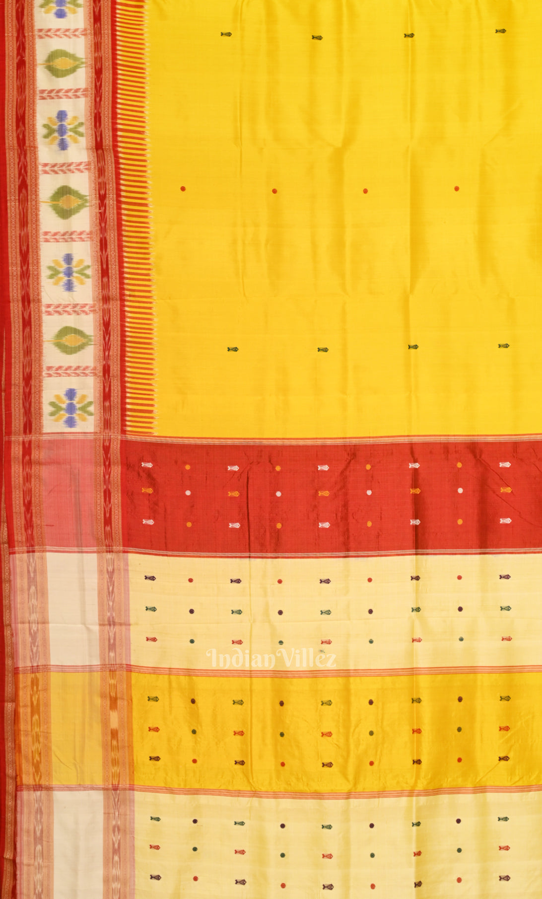 Yellow Red Kathiphera Odisha ikat Khandua Silk saree 