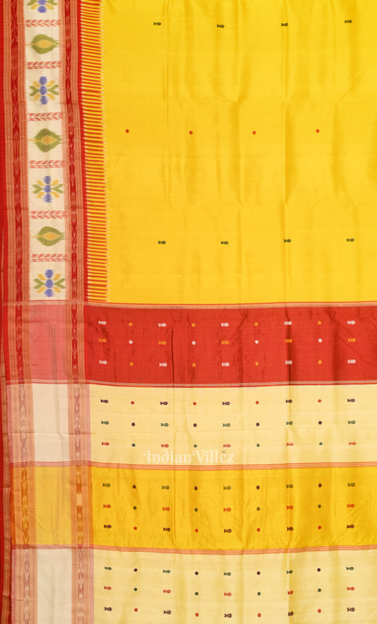 Yellow Red Kathiphera Odisha ikat Khandua Silk saree 
