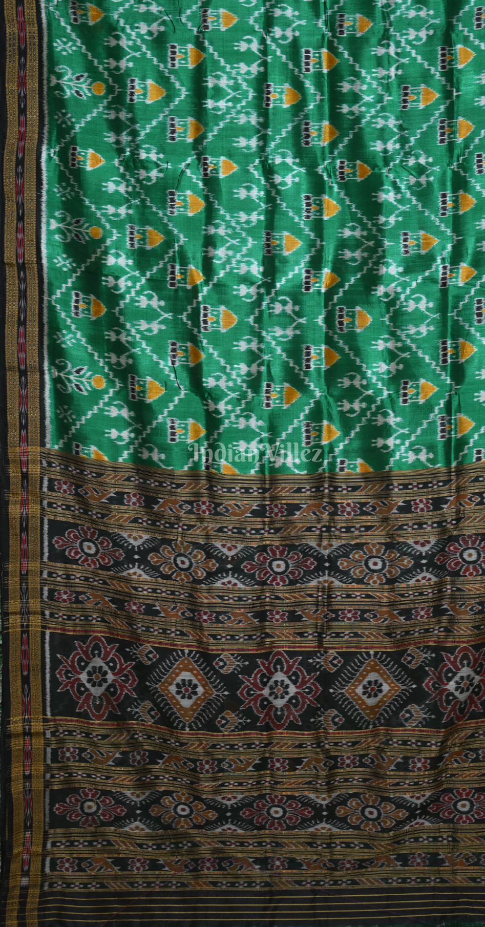 Green Black House Tribals Odisha Ikat Khandua Silk Saree 