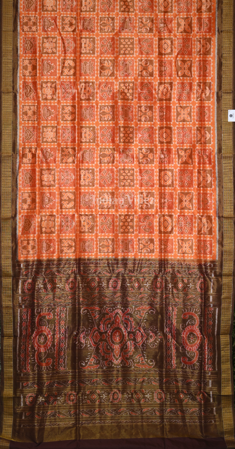 Rust Orange Coffee Nabakothi Half Tissue Sambalpuri Silk Saree