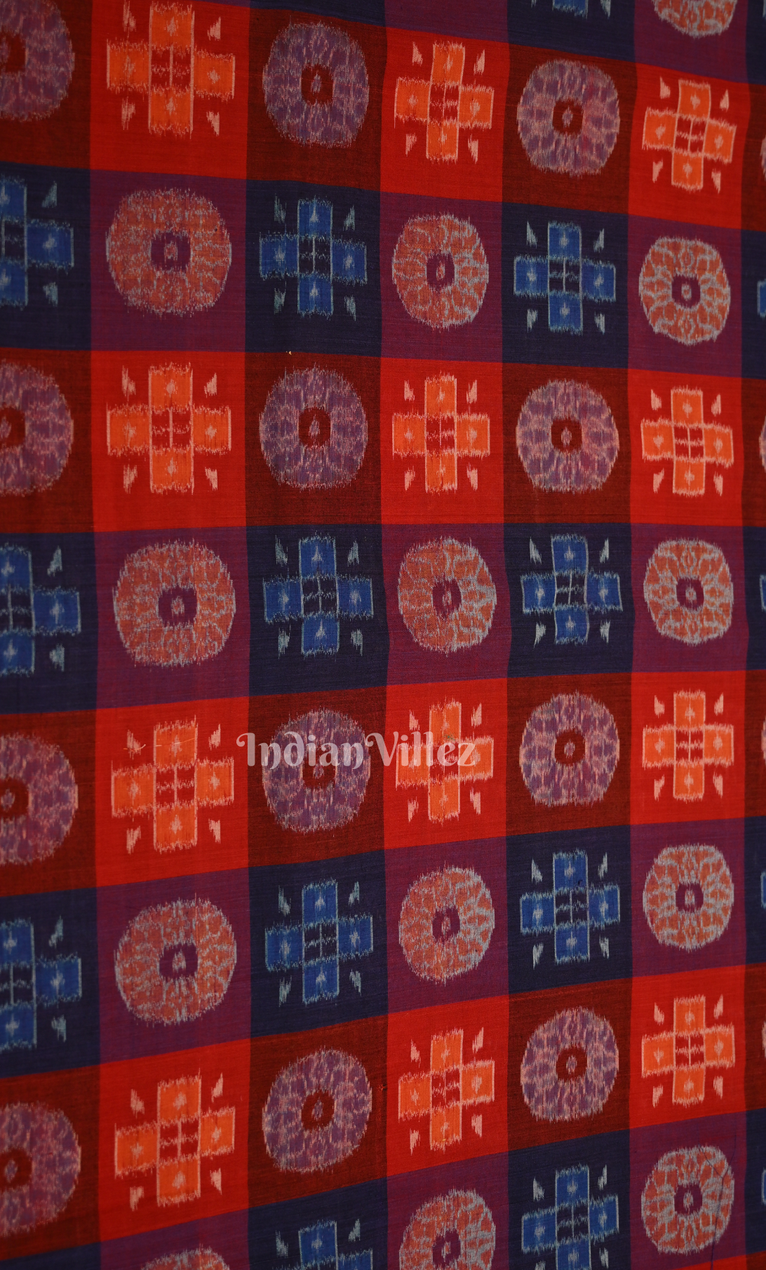 Red Blue Utkala Laxmi Odisha Ikat  Sambalpuri Cotton Fabric