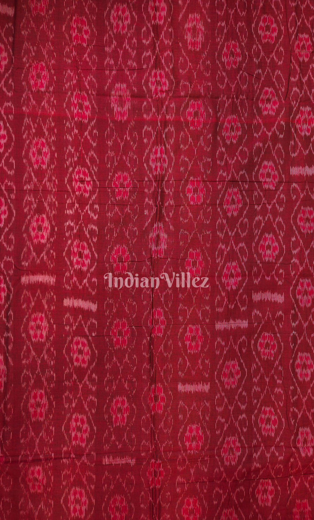 Maroon Red Floral Theme Sambalpuri Ikat Cotton Fabric