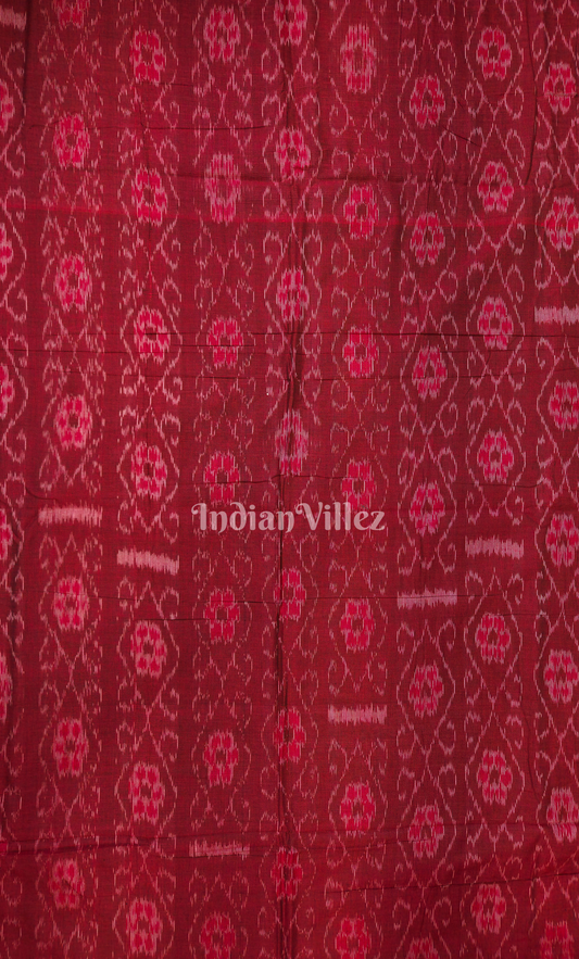 Maroon Red Floral Theme Sambalpuri Ikat Cotton Fabric