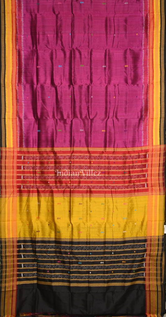 Magenta Pink Fish Motif Kathiphera Odisha Ikat Khandua Silk Saree 