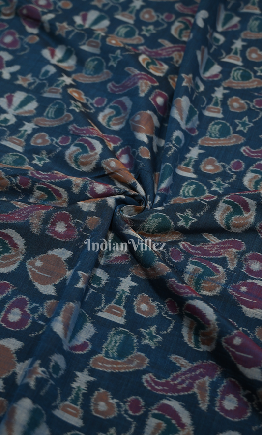 Navy Blue Odisha Ikat Sambalpuri Cotton Fabric