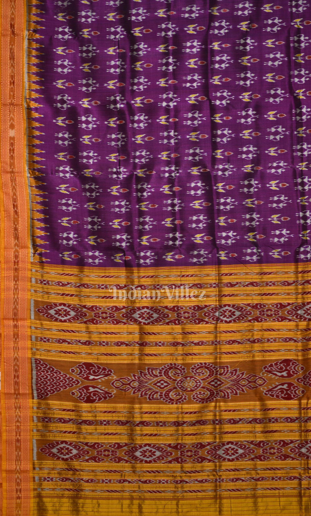 Purple Mustard Yellow Tribal Theme Odisha Ikat Khandua Silk Saree 