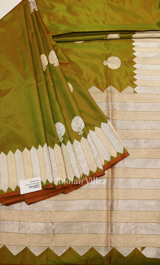 Mehendi Green Dual Tone Pure Katan Banarasi Silk Saree