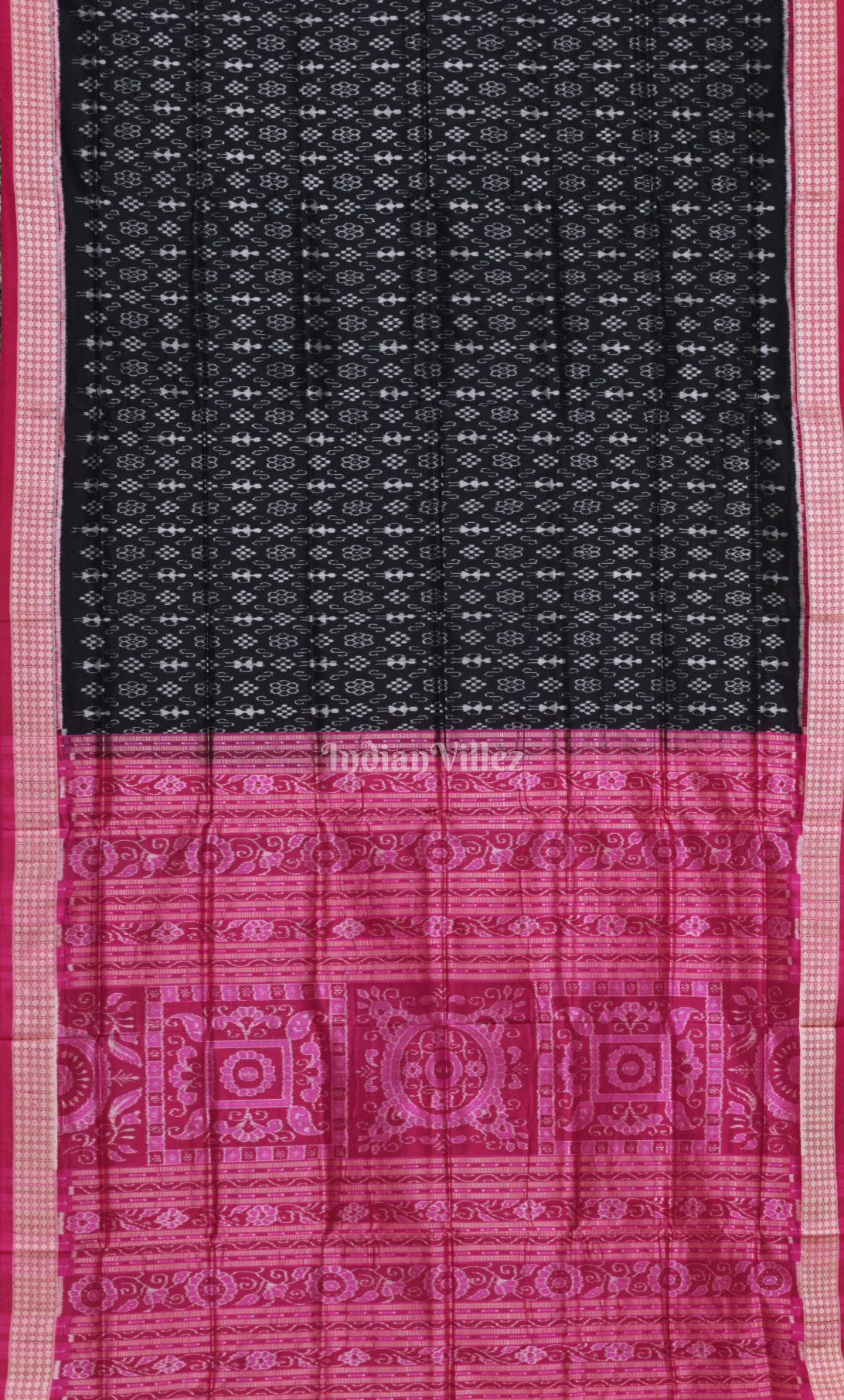 Black Pink Tribal Theme Odisha Ikat Sambalpuri Silk Saree 