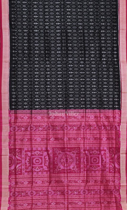 Black Pink Tribal Theme Odisha Ikat Sambalpuri Silk Saree 