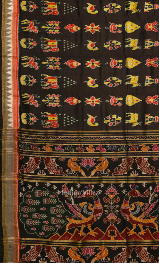 Black Nabakothi Odisha Ikat Khandua Silk Saree