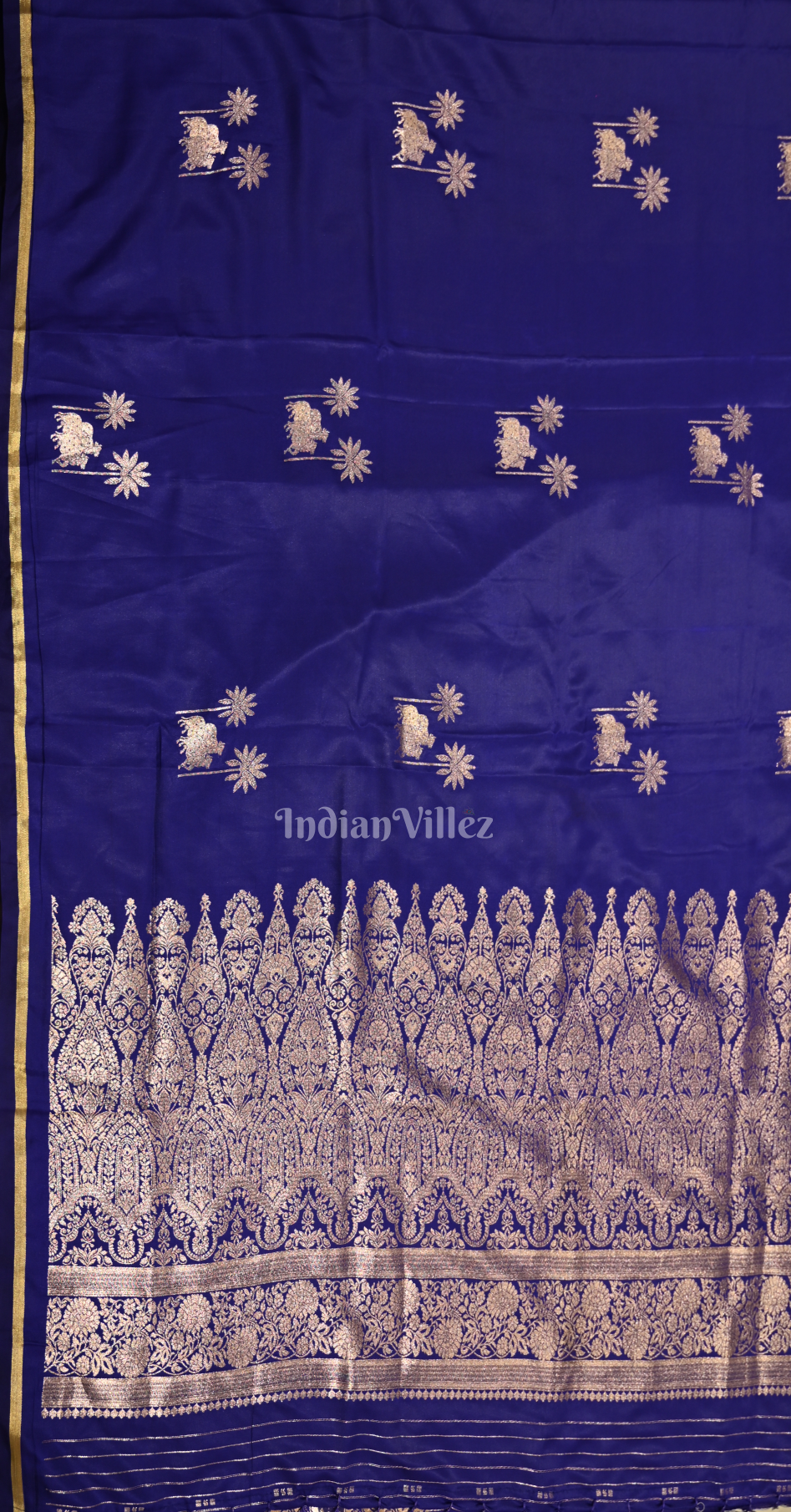 Indigo Blue Mashru Satin Banarasi Silk Saree with Pichwai Motif