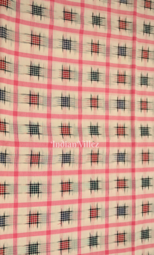 White Pink Ashwini Odisha Ikat  Sambalpuri Cotton Fabric