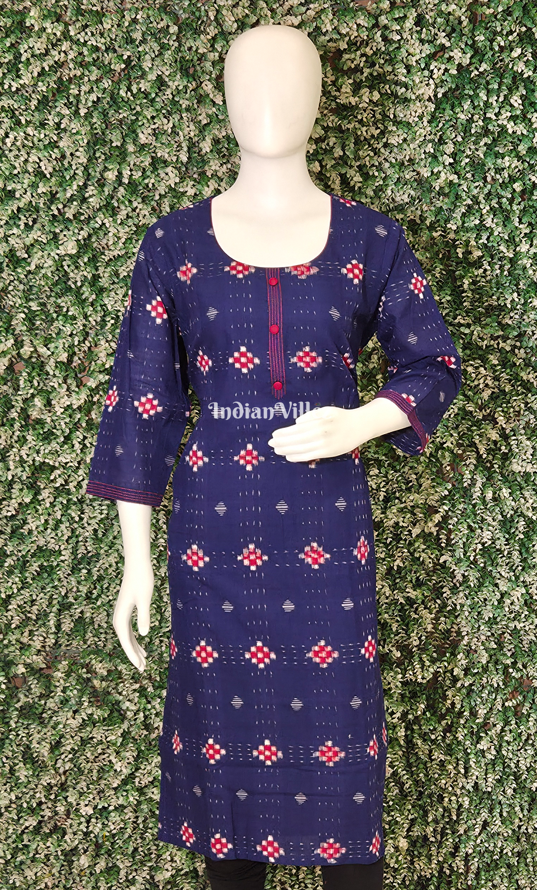 Blue Red Pasapali Odisha Ikat Designer Cotton Kurti for Women 